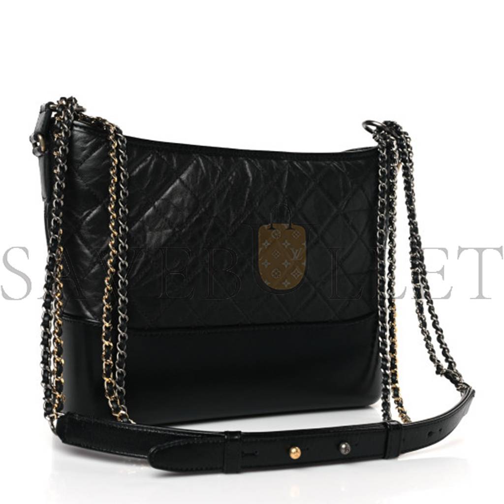 Ch*el master calfskin quilted medium gabrielle hobo black as1521 (28*21*10cm)